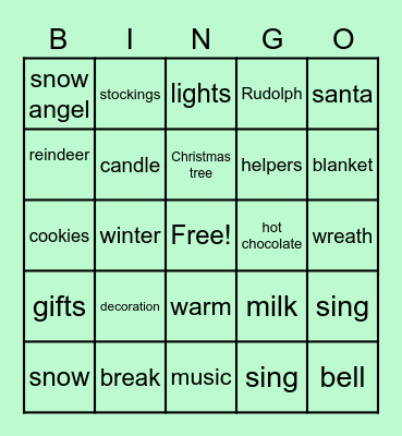 ASL Holiday Signs Bingo Card