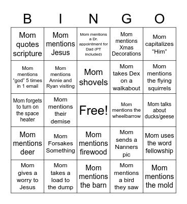 MOM Bingo Card