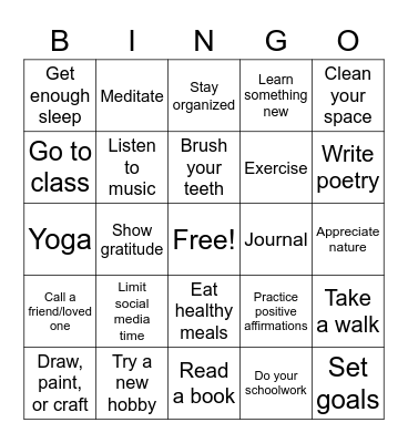 Self Care Bingo Card