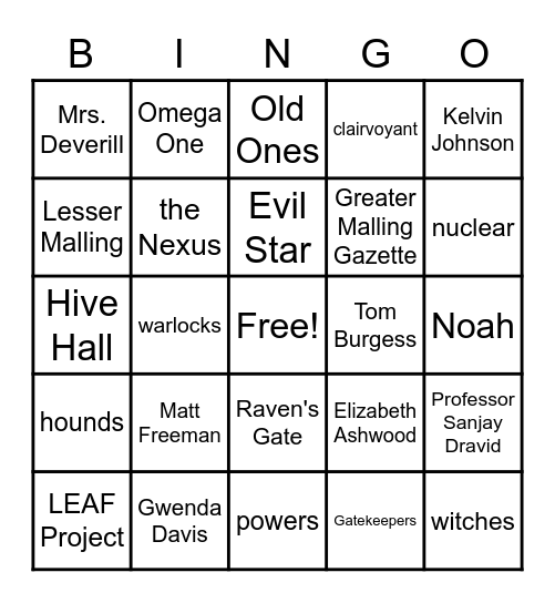 Raven's Gate Bingo Card