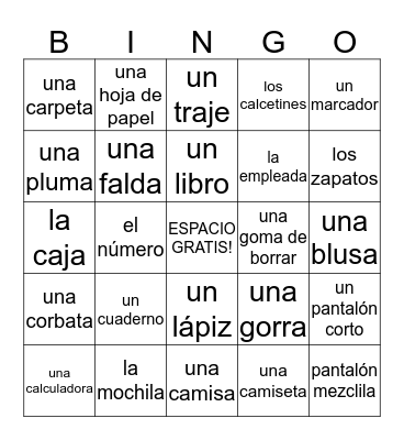 Capítulo 3  Palabras Uno Bingo Card