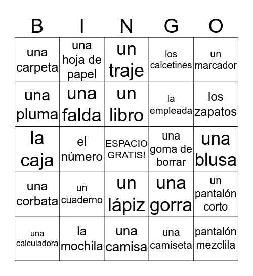 Capítulo 3  Palabras Uno Bingo Card