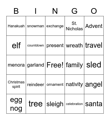 Holiday Bingo Card