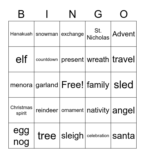 Holiday Bingo Card