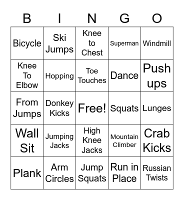 Fitness Bingo Card