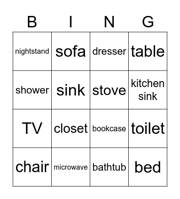 U2D2 Objetos de la casa1 Bingo Card