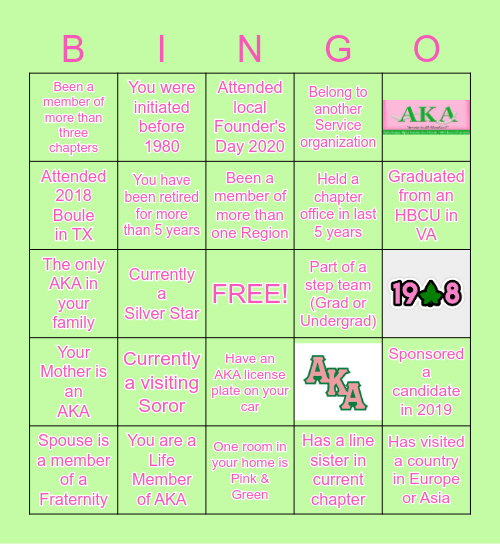 ALPHA KAPPA ALPHA SORORITY Bingo Card