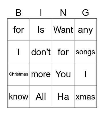 CIT Xmas Musical Bingo Card