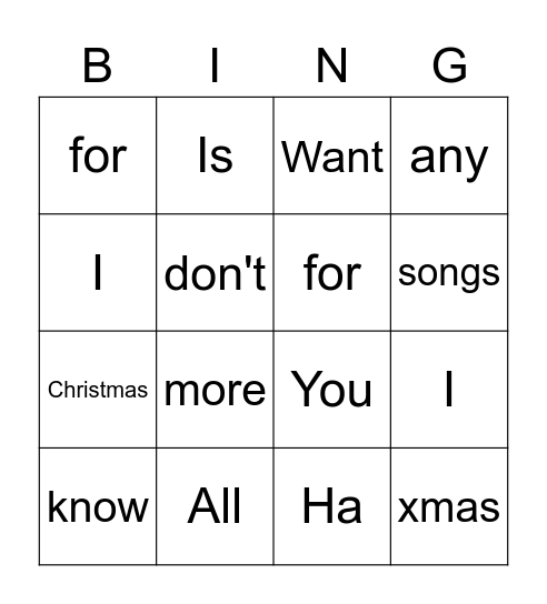 CIT Xmas Musical Bingo Card