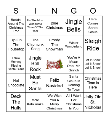 Holiday Singo Bingo Card