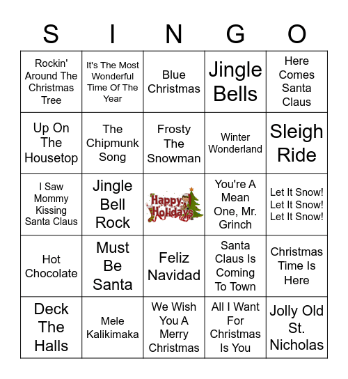 Holiday Singo Bingo Card