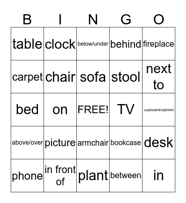 Furniture Bingo Card