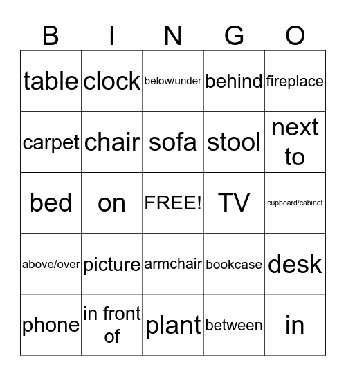 Furniture Bingo Card