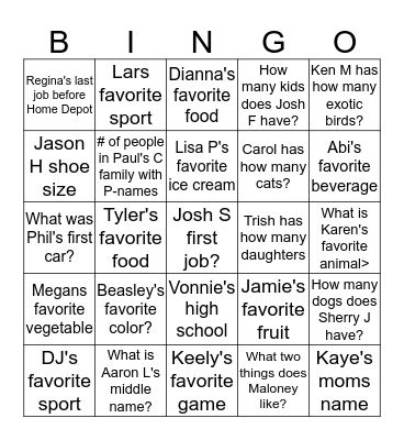 Associate Bingo Card