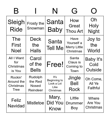 Christmas Song BINGO Card