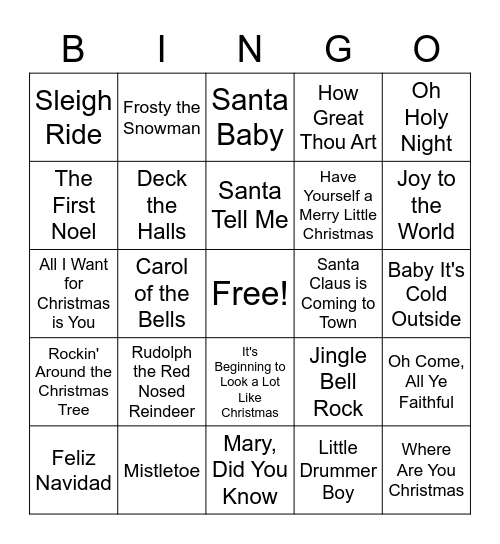 Christmas Song BINGO Card