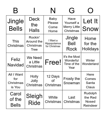 Holiday Song Bingo Card