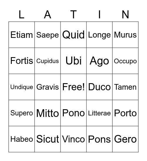 Latin Review Game ch. 7-14 Henle 1 Bingo Card