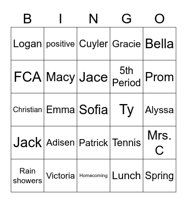 Pre-algebra 5th period Bingo Card