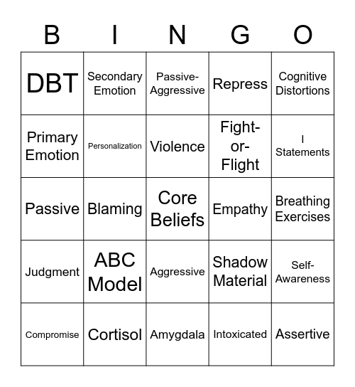 Anger Management Bingo Card