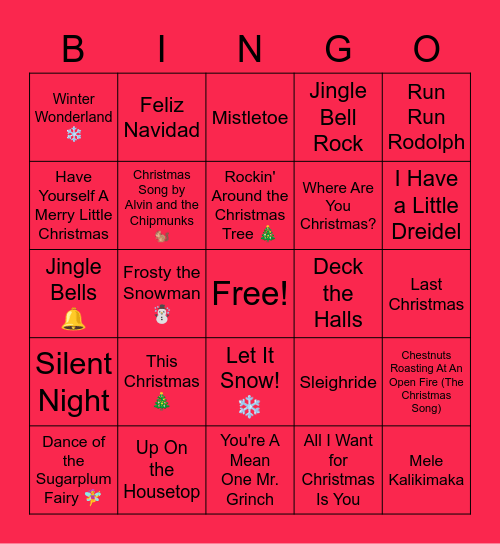 🎶 Winter/Holiday Themed Music Bingo🎶 Bingo Card