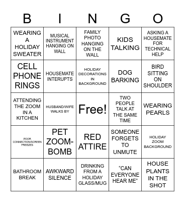 Advancement Holiday Party BINGO Card
