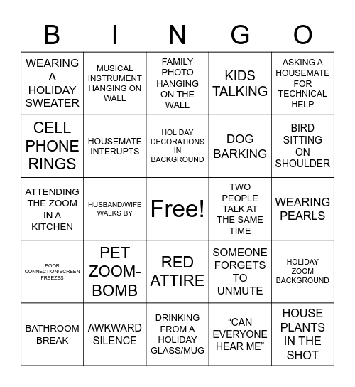Advancement Holiday Party BINGO Card