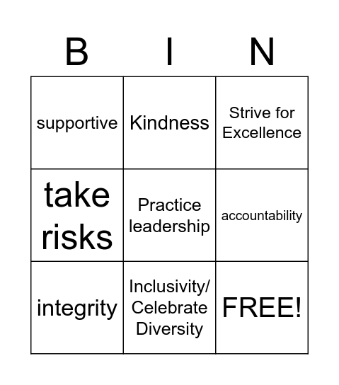 Shared Values- Tic Tac Toe! Bingo Card