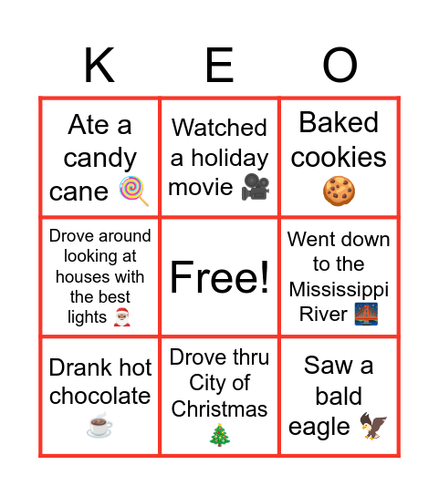 Keokuk Holiday Bingo Card