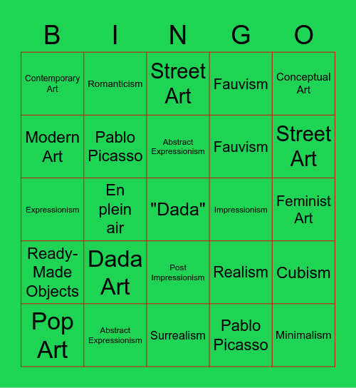 Modern Art- Contemporary Art Bingo Card