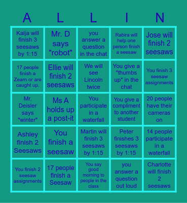 Participation Bingo Card