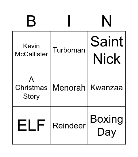 Holiday BINGO Card