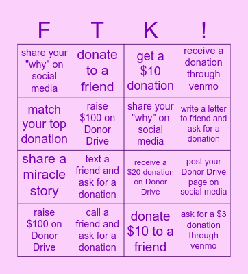 Bingo For The Kids! Bingo Card