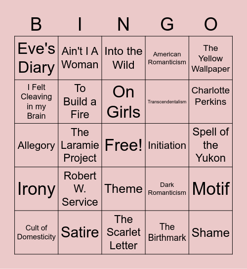 English Exam Prep Bingo Card