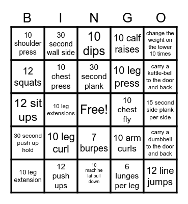 Fitness Bingo Card