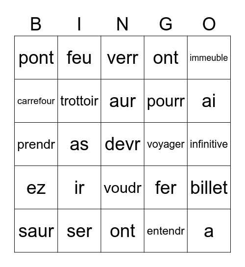 futur et vocab fr 3 Bingo Card