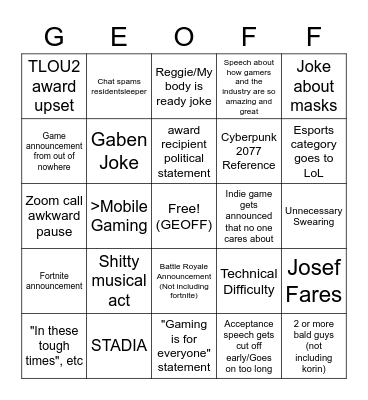 GEOFF KEIGHLEY BINGO Card