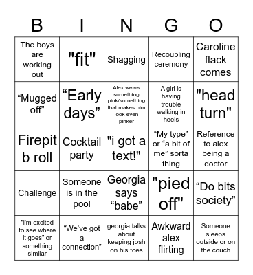 love island bingo Card