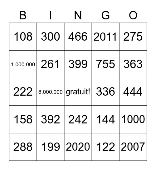 Bingo 100 - 500 Bingo Card