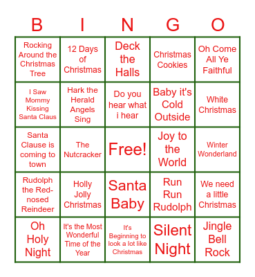 Christmas Song Bingo Card