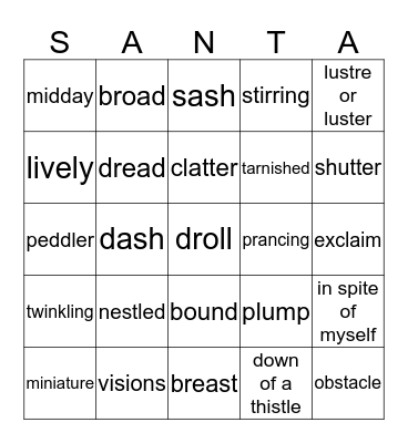 T'was the Night Before Christmas Bingo Card