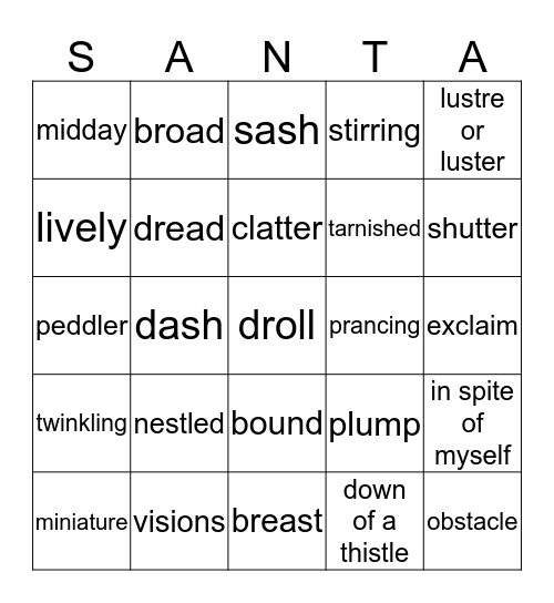 T'was the Night Before Christmas Bingo Card