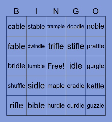consonant -le Bingo Card