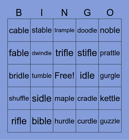consonant -le Bingo Card