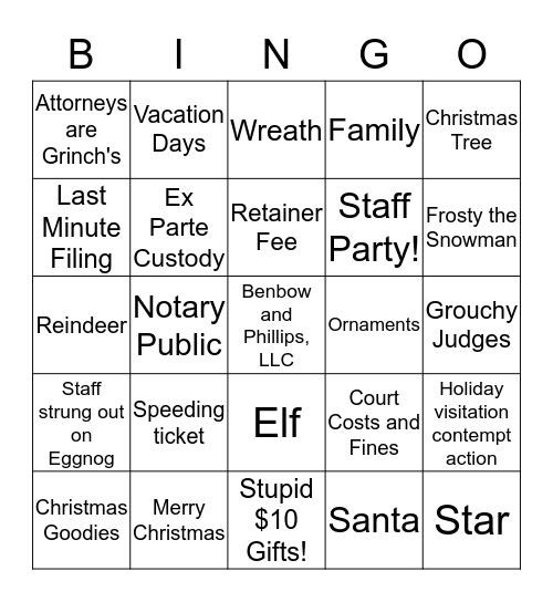 Christmas in the Law Office Bingo Card