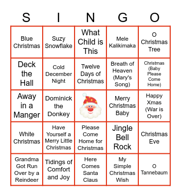 Christmas SINGO Bingo Card