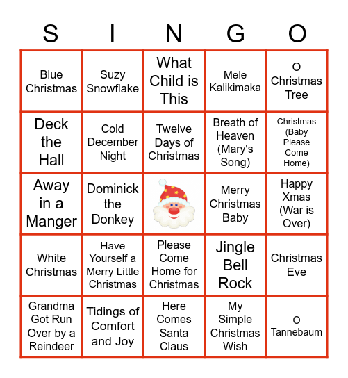 Christmas SINGO Bingo Card