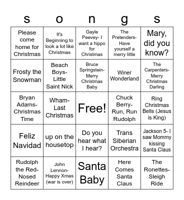 Christmas Radio Bingo Card