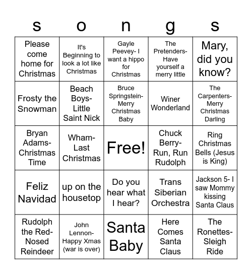 Christmas Radio Bingo Card