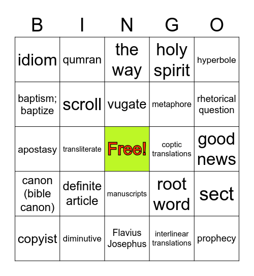 JW Library Glossary: Accurate Teaching Bingo Card